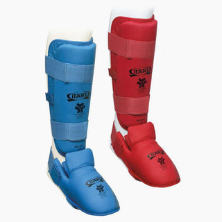 Ochraniacze Piszczeli Karate Kumite Itaki z ochraniaczem na stopy FIJLKAM art.413FIJ