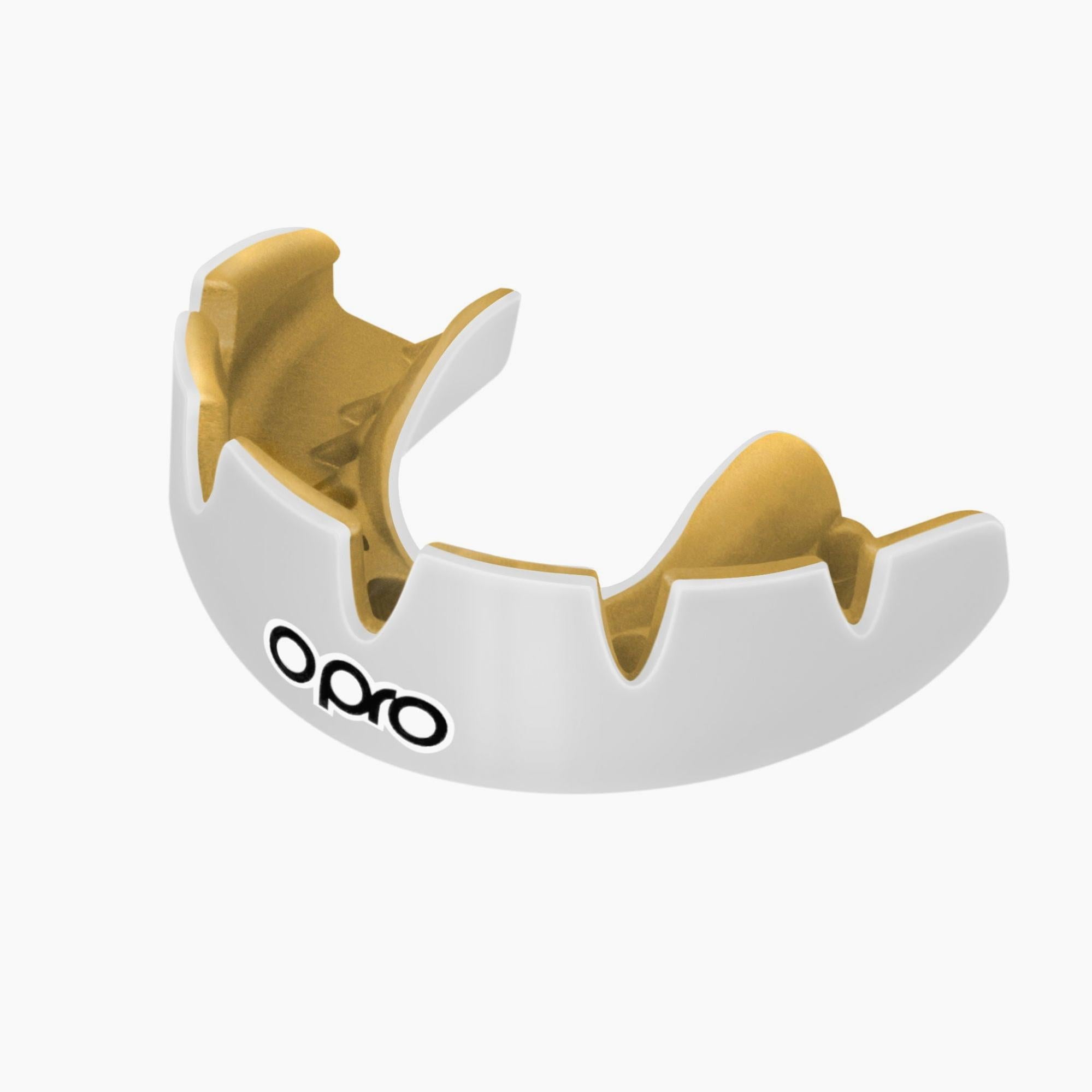 Paradenti Opro Instant Custom-Fit per apparecchio Bianco-oro-Combat Arena